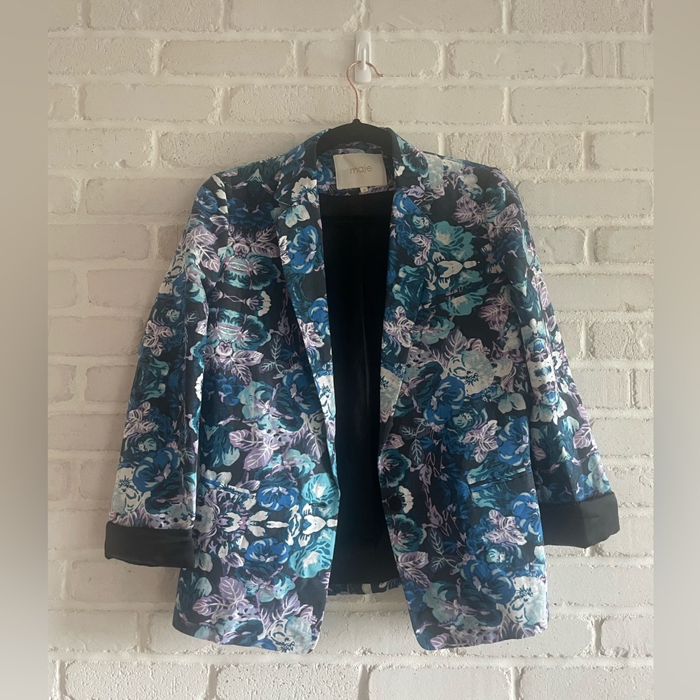 Vintage Maje Floral Blazer - Blue and Purple, Size 36